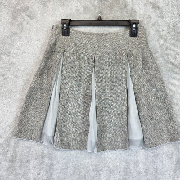 Saja Skirt Womens 4 Gray Tweed Pleated A-Line Wool Blend Side Zip Lined Speckled - Picture 5 of 8
